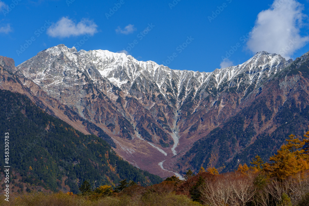 Fototapeta premium 上高地の紅葉・穂高連峰（日本、長野県）