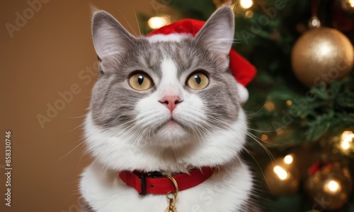 A Cat Wearing a Santa Hat