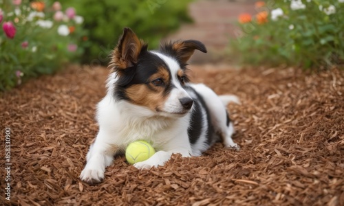 A dog playing with a tennis ball