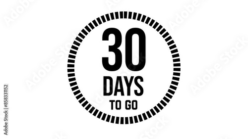 30 days to go, 30 days count 2D animation, motion graphics running numbers counting days, 30 days in a month, thirty days left, 4K HD video with black text Transparent video alpha channel.