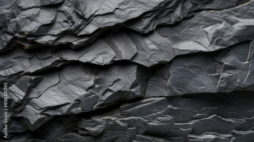 Dark grey slate stone, highlighting its rugged texture and natural patterns Dark grey slate stone, highlighting its rugged texture and natural patterns