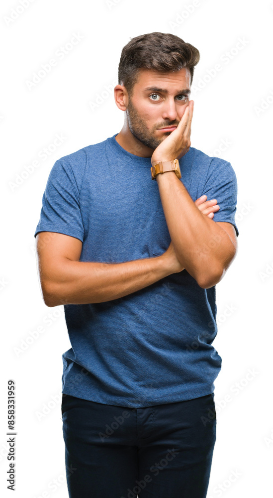 Young handsome man over isolated background thinking looking tired and bored with depression problems with crossed arms. Young handsome man over isolated background thinking looking tired and bored with depression problems with crossed arms.