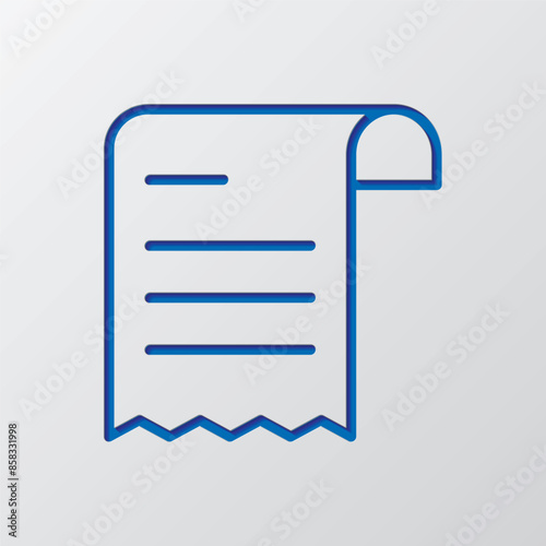 Bill simple icon vector. Flat design. Paper cut design. Cutted blue symbol with shadow. Gray background