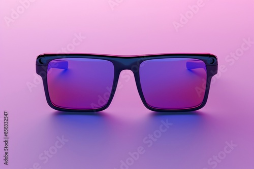 Trendy sunglasses with vibrant purple and pink gradient lenses on a minimalist background, ideal for fashion and eyewear themes. © Tackey