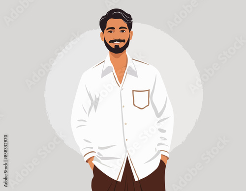 Indian Man in Traditional Dhoti and shirt Greeting Vector illustration