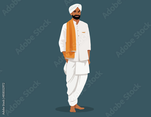 Indian Man in Traditional Dhoti and shirt Greeting Vector illustration