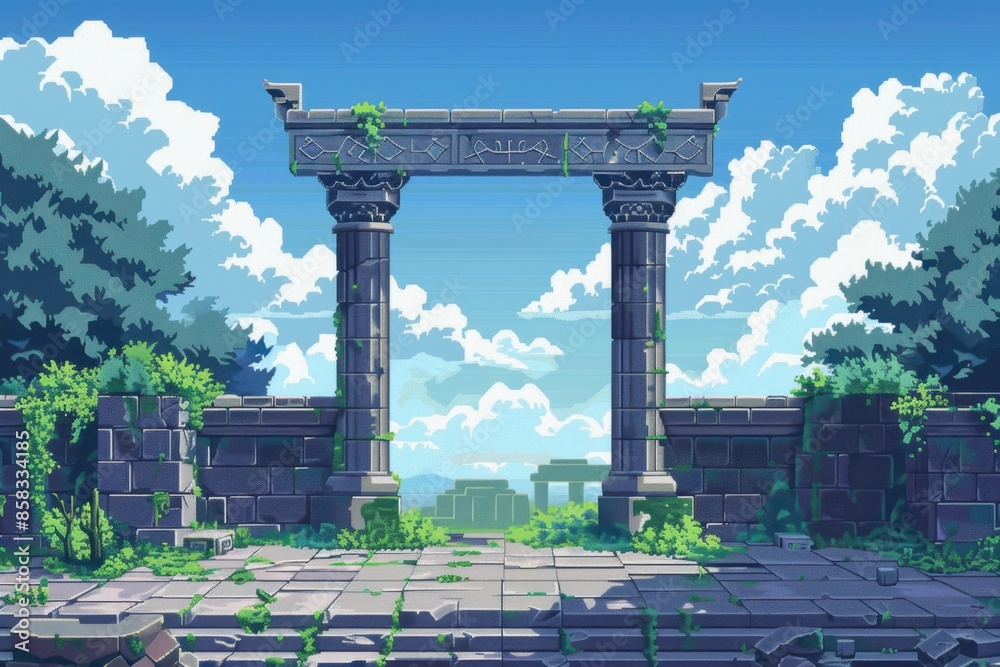 Fototapeta premium Ruined Ancient Gateway Under a Bright Sky