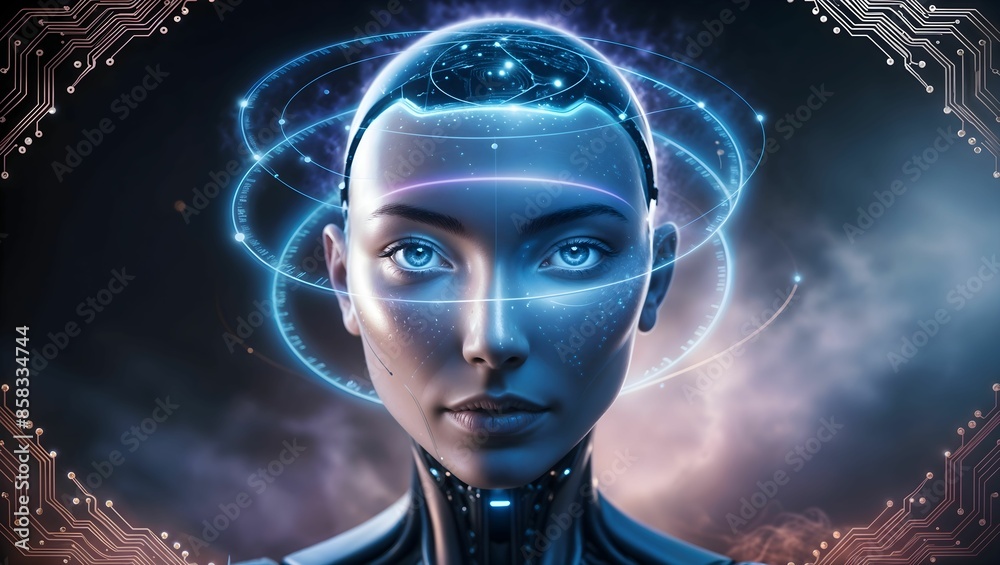 Futuristic Artificial Intelligence Cyborg - Cyberpunk Transformation, Ai concept Futuristic Artificial Intelligence Cyborg - Cyberpunk Transformation, Ai concept