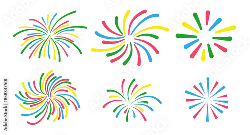 Set of colorful fireworks explosion for celebrations, anniversary, independence day, new year and July