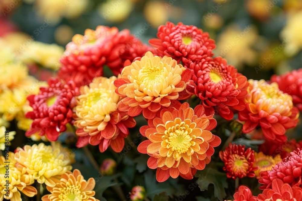 Blooming Chrysanthemums in Red and Yellow Blooming Chrysanthemums in Red and Yellow