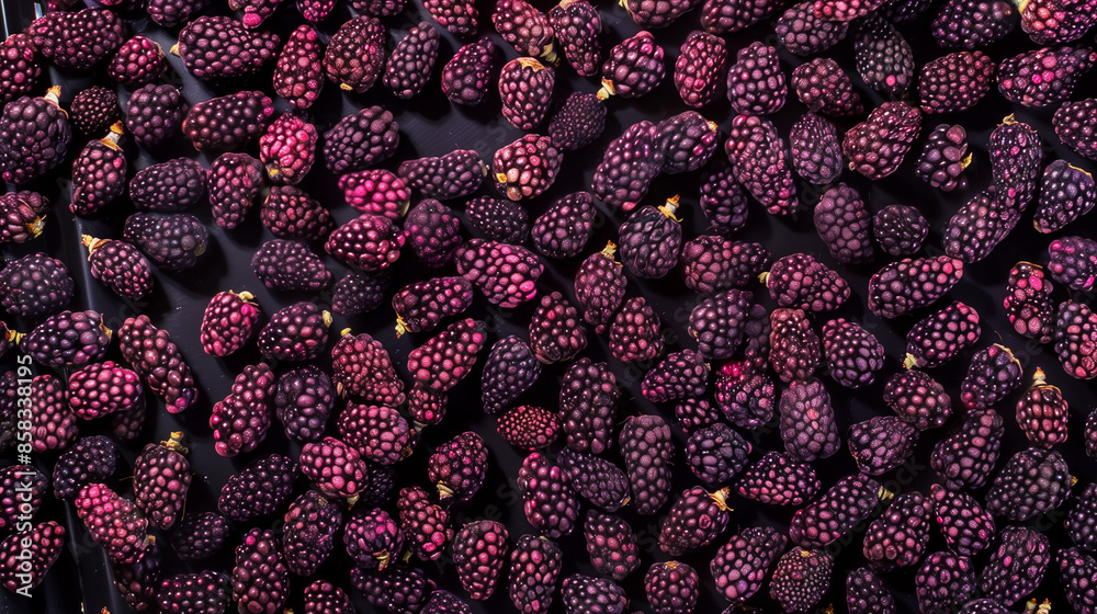 The frame is filled with fresh mulberries in rich purple, pink, and red hues, showcasing their juicy texture and vibrant color, making them look enticingly appetizing.
The frame is filled with fresh mulberries in rich purple, pink, and red hues, showcasing their juicy texture and vibrant color, making them look enticingly appetizing.