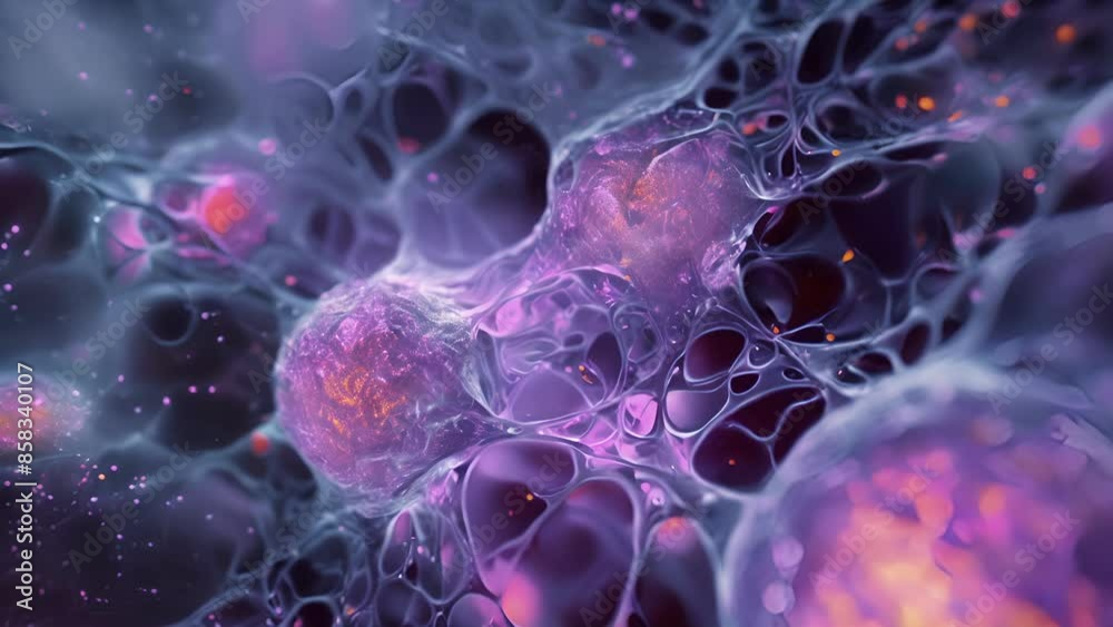 A micrograph of a single cell surrounded by multiple neighboring cells with cellular adhesion molecules clearly visible at their points of contact.