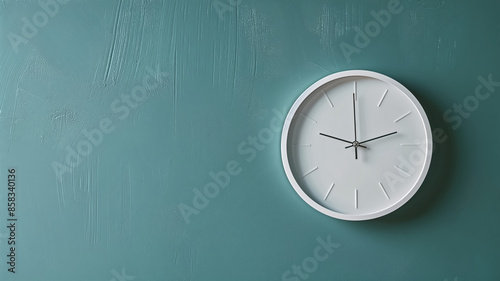 Wallpaper Mural Minimalist White Wall Clock on Teal Textured Wall - Modern Home Decor and Time Management Concept Torontodigital.ca