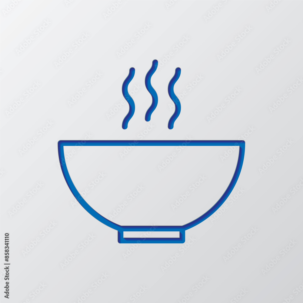 Bowl of food simple icon vector. Flat design. Paper cut design. Cutted blue symbol with shadow. Gray background Bowl of food simple icon vector. Flat design. Paper cut design. Cutted blue symbol with shadow. Gray background