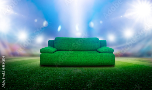 Grünes Sofa im Fussballstadion