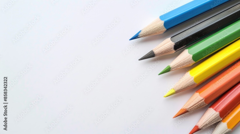 Colorful triangular pencils on a white surface Colorful triangular pencils on a white surface