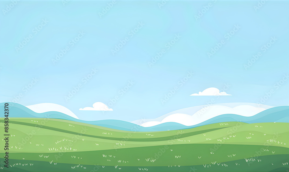 Fototapeta premium Cartoon flat style landscape. Summer green meadow background. Stylized field for backdrop. 