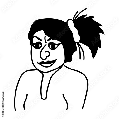 Doodle character of unattractive woman with messy hair 