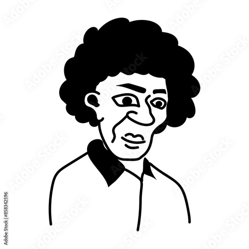 Hand drawn icon of unattractive person with curly hair