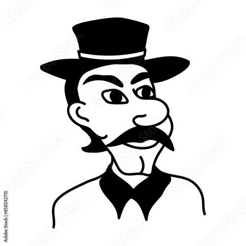 Ugly person with moustaches and hat, cartoon style character 
