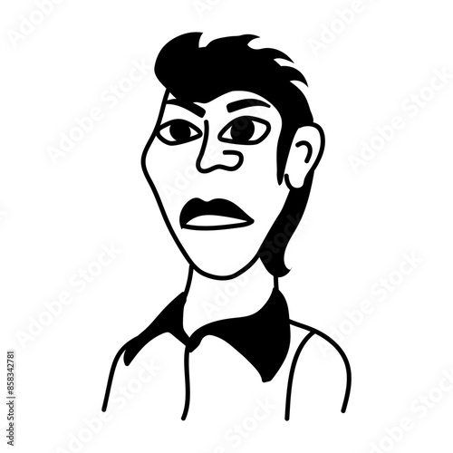 Carton style character of unattractive boy with oblong face 