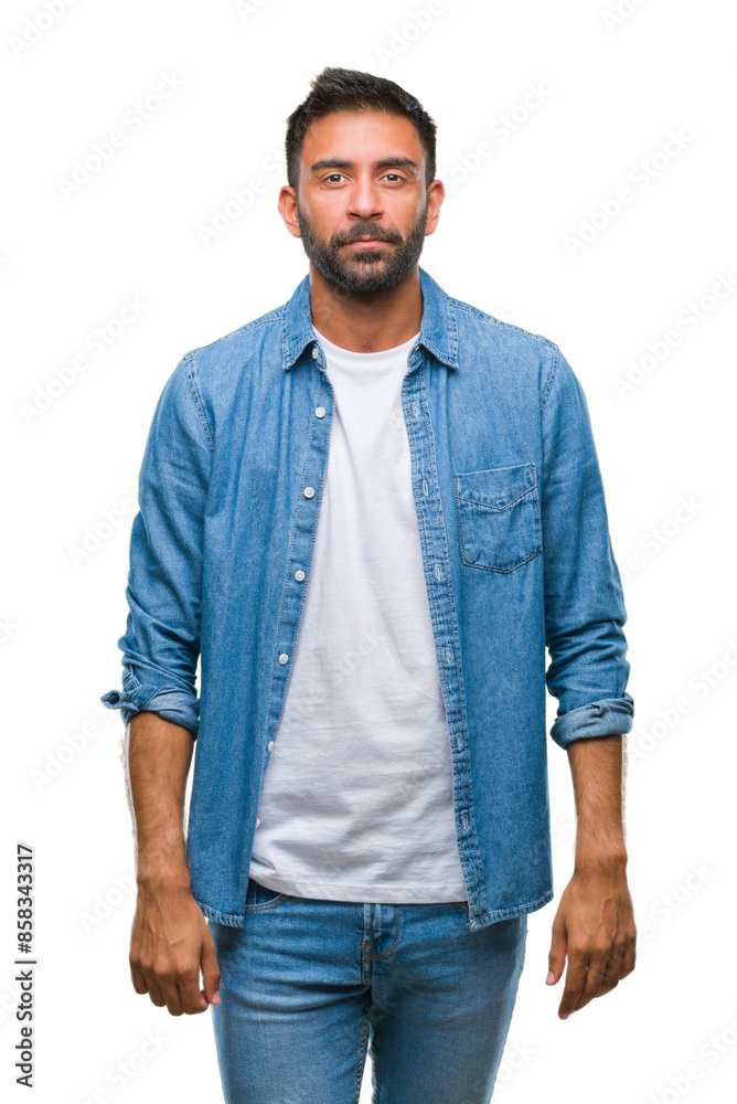 Adult hispanic man over isolated background with serious expression on face. Simple and natural looking at the camera. Adult hispanic man over isolated background with serious expression on face. Simple and natural looking at the camera.