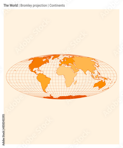 World map in Bromley projection with continents style. High detail world map for infographics, education, reports, presentations. Vector illustration.