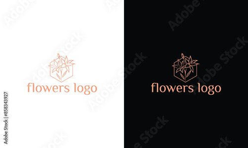 Luxury flower vector logotype. Linear universal leaf floral logo
