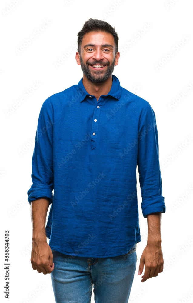 Fototapeta premium Adult hispanic man over isolated background with a happy and cool smile on face. Lucky person.