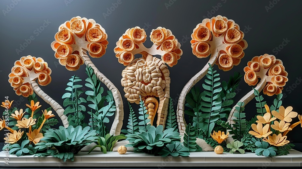 An elaborately designed paper craft model of the human urinary system ...