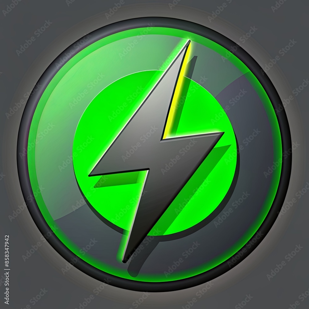 A green and black lightning bolt symbol with a white circle around it A green and black lightning bolt symbol with a white circle around it