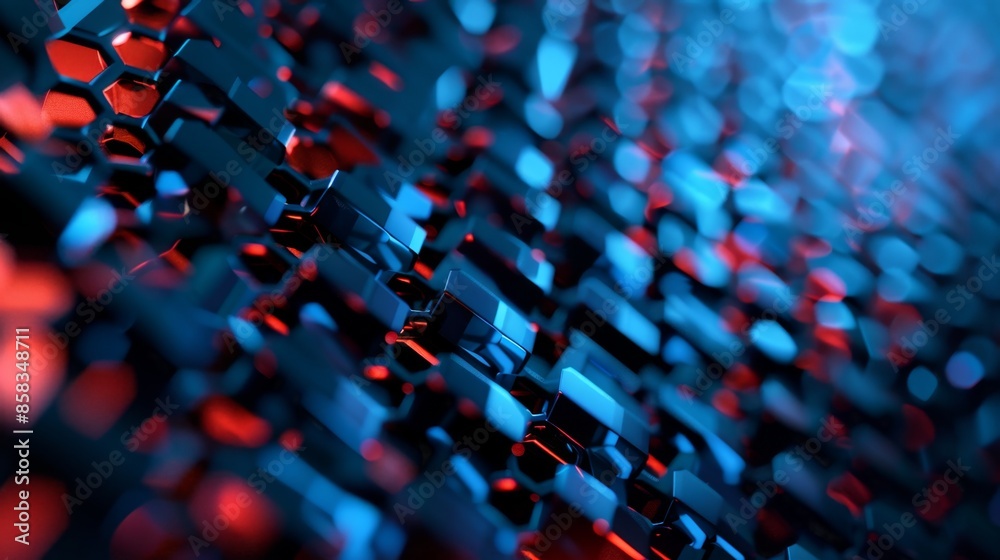 Fototapeta premium Abstract Blue and Red Hexagon Pattern - 3D Render