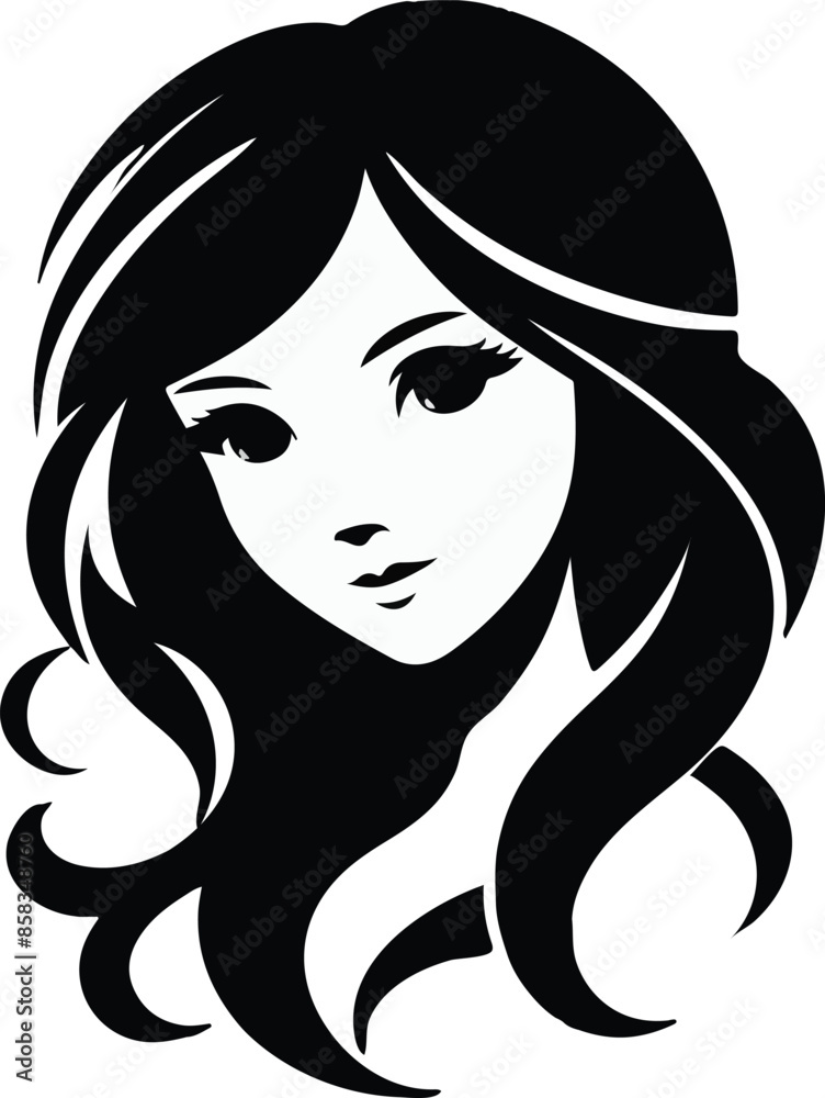 A silhouette design on a white background featuring girl face , Vector , Editable A silhouette design on a white background featuring girl face , Vector , Editable