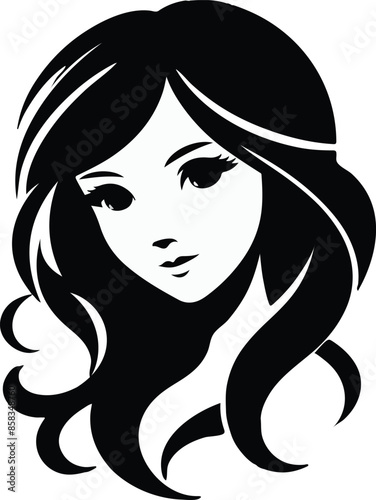 A silhouette design on a white background featuring girl face , Vector , Editable 