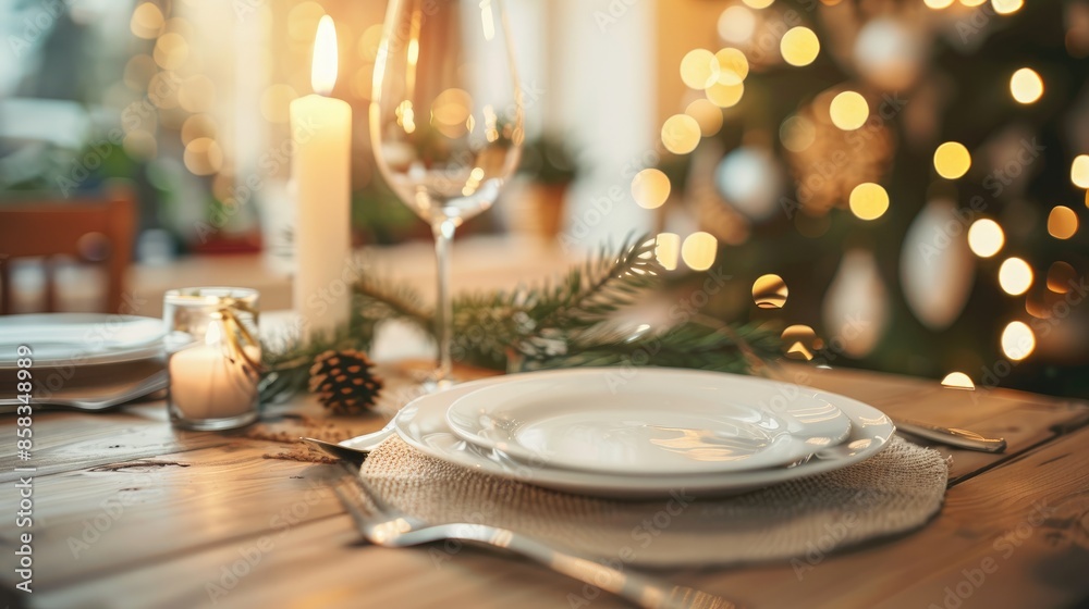 Minimalist wedding table setting with copy space for festive family dinner and home decoration Minimalist wedding table setting with copy space for festive family dinner and home decoration