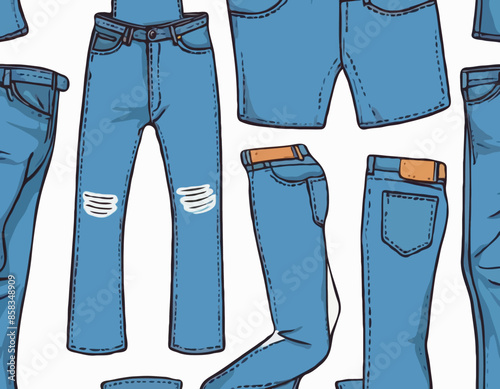 Doodle of jeans. Clip art of denim apparel. Cartoon vector illustration clipart isolated on white