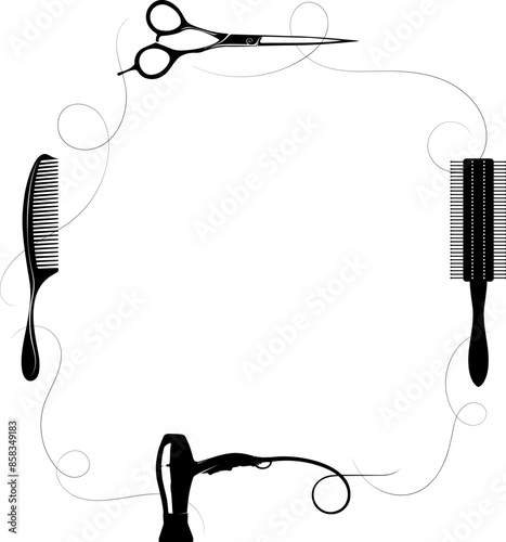 Scissors comb hair dryer symbol sign frame for beauty salon