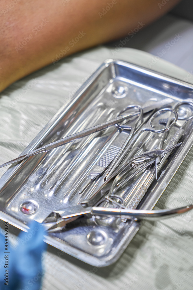 Instruments for podiatry in medical tray Instruments for podiatry in medical tray