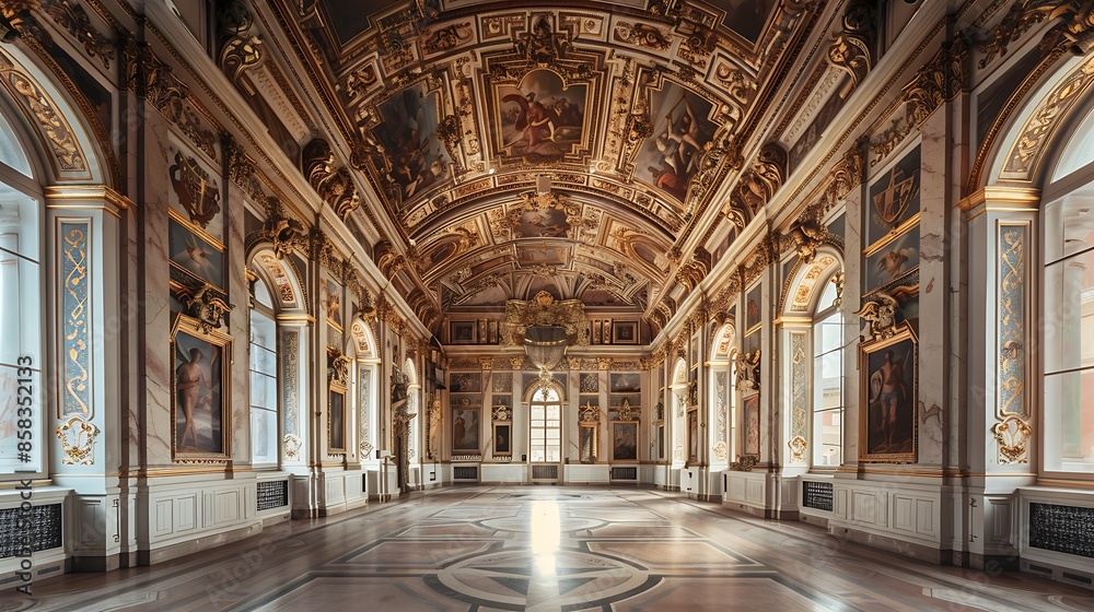 detailed view of a Renaissance palace's grand hall detailed view of a Renaissance palace's grand hall