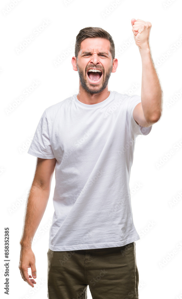 Young handsome man over isolated background angry and mad raising fist frustrated and furious while shouting with anger. Rage and aggressive concept. Young handsome man over isolated background angry and mad raising fist frustrated and furious while shouting with anger. Rage and aggressive concept.