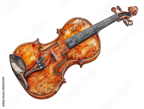 A classic violin with a worn, aged finish, isolated on a black background.  The instrument is angled slightly to the right.