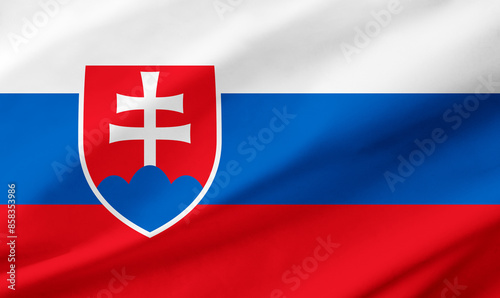 Slovakia flag background with waving fabric texture