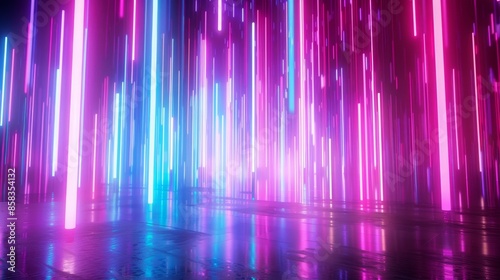 Abstract Neon Lights Raining Down on a Reflective Floor