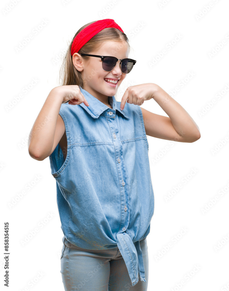 Young beautiful girl wearing sunglasses over isolated background looking confident with smile on face, pointing oneself with fingers proud and happy. Young beautiful girl wearing sunglasses over isolated background looking confident with smile on face, pointing oneself with fingers proud and happy.