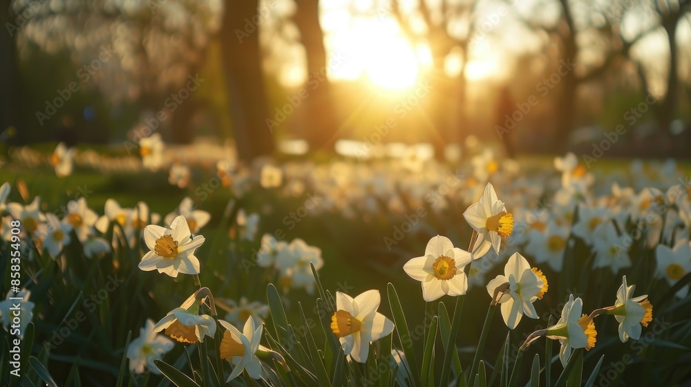 Fototapeta premium Narcissus blooming in the park during the afternoon