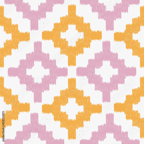 Seamless ikat pattern with colorful elements.