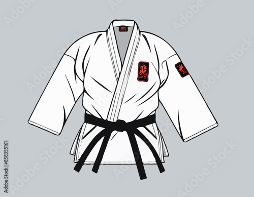 BJJ White Gi flat vector illustration. Kimono and pants with all belts vector illustration in flat style
