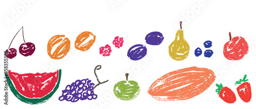 Fruits ripe different, textured hand drawn vector illustration isolated on white