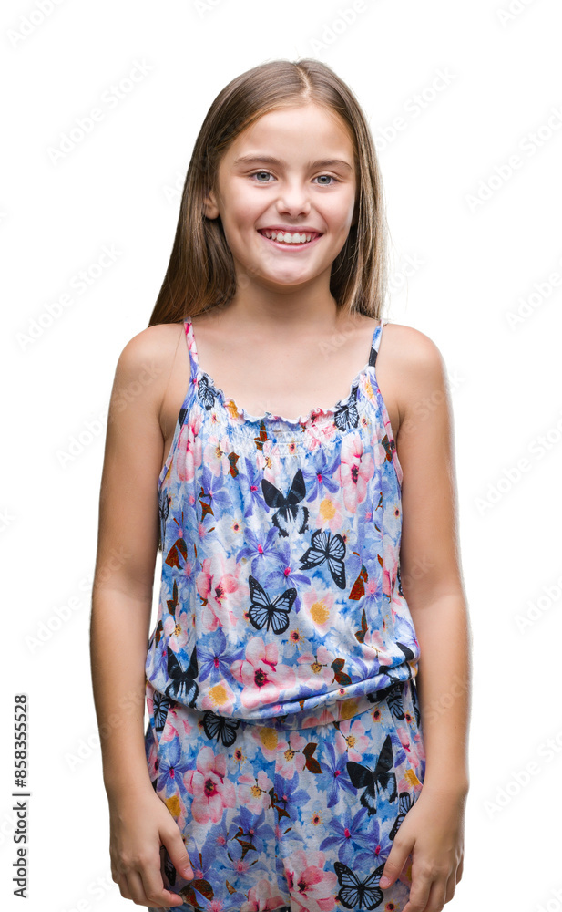 Young beautiful girl wearing colorful dress over isolated background with a happy and cool smile on face. Lucky person. Young beautiful girl wearing colorful dress over isolated background with a happy and cool smile on face. Lucky person.