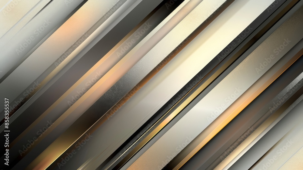 Obraz premium A sleek abstract background featuring metallic stripes with gradient tones of silver, gold, and bronze, creating a modern and elegant visual effect.